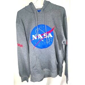 NASA Authentic Merchandise Logo Hoodie Gray Embroidered Patch Sweatshirt Large